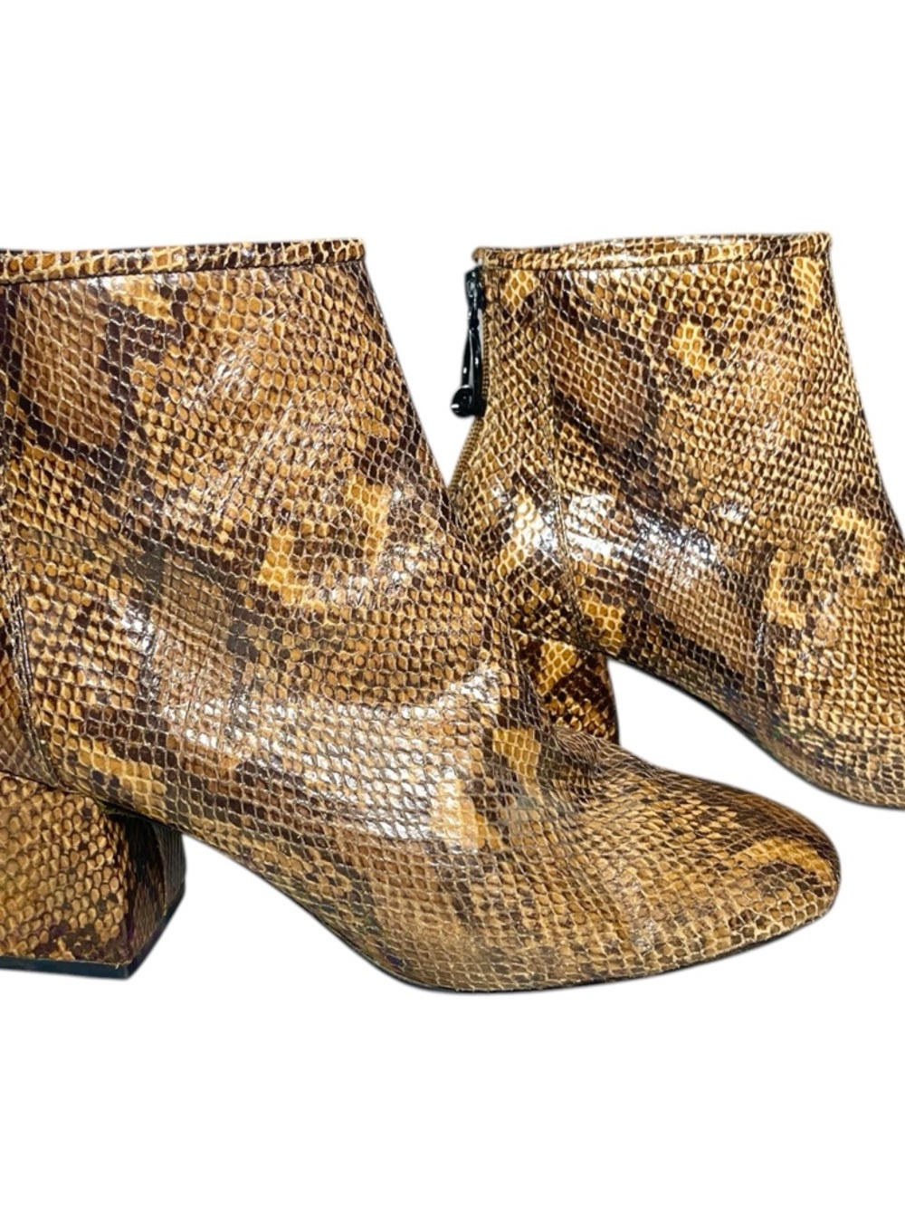 Bershka Snakeskin Print Ankle Boots Women’s EU 39 Block Heel Zip Booties Y2K